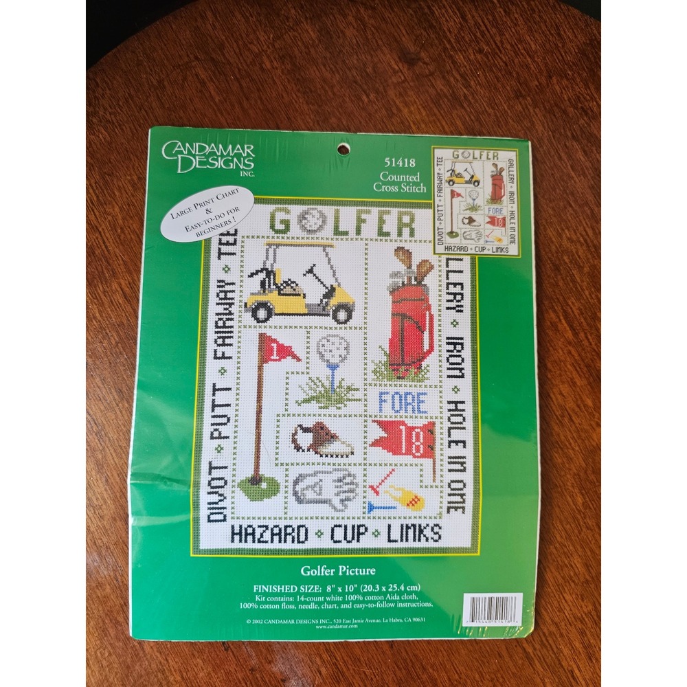 Candamar Designs‎ Golfer Picture Counted Cross Stitch Kit 51418 Vintage  NEW